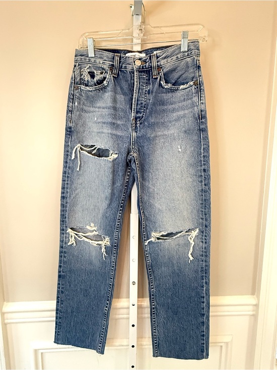 Re/Done Denim - RE/DONE Originals Distressed Straight Leg Jeans Light Wash style # 188-3WSTV27